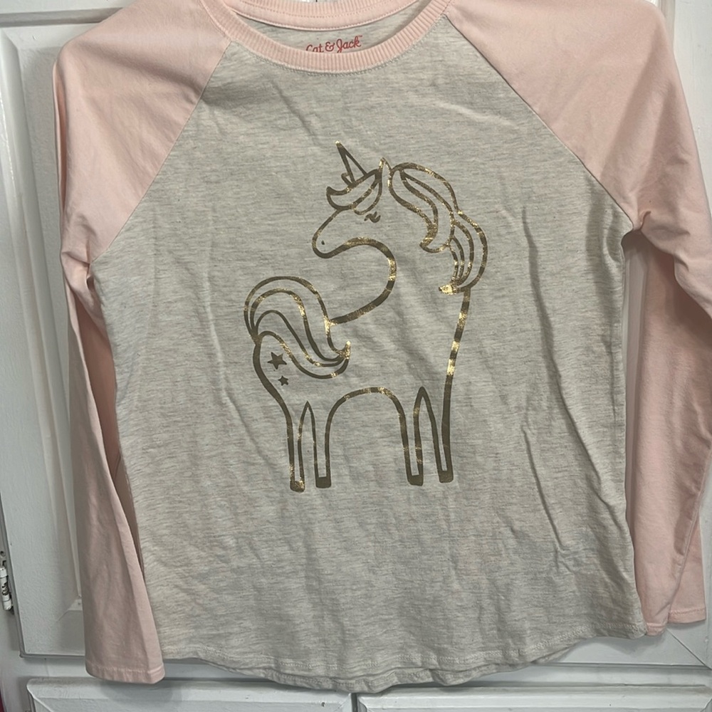 NWOT long sleeve, pink, and gray unicorn shirt
